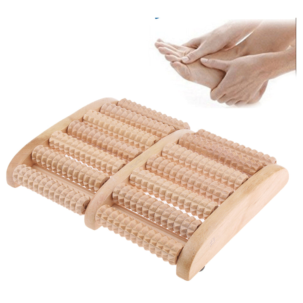 Wooden Dual Foot Massager Roller - Relieve Plantar Fasciitis & Foot / Heel Pain, Reduces Stress - Acupressure & Reflexology Tool