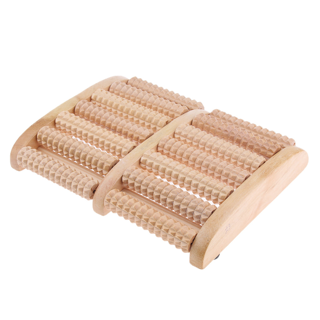 Wooden Dual Foot Massager Roller - Relieve Plantar Fasciitis & Foot / Heel Pain, Reduces Stress - Acupressure & Reflexology Tool