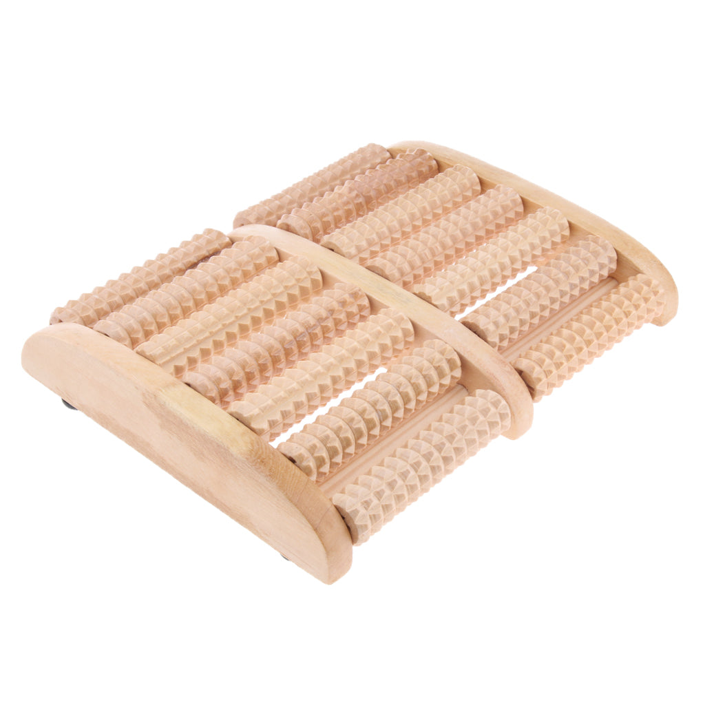 Wooden Dual Foot Massager Roller - Relieve Plantar Fasciitis & Foot / Heel Pain, Reduces Stress - Acupressure & Reflexology Tool