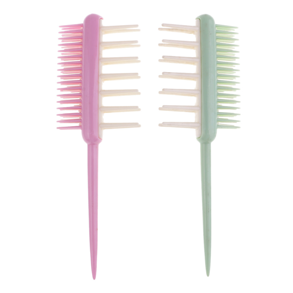 2pcs 2 Way Resin Straightener Curling Hair Comb Scalp Massage Brush Tail Tip