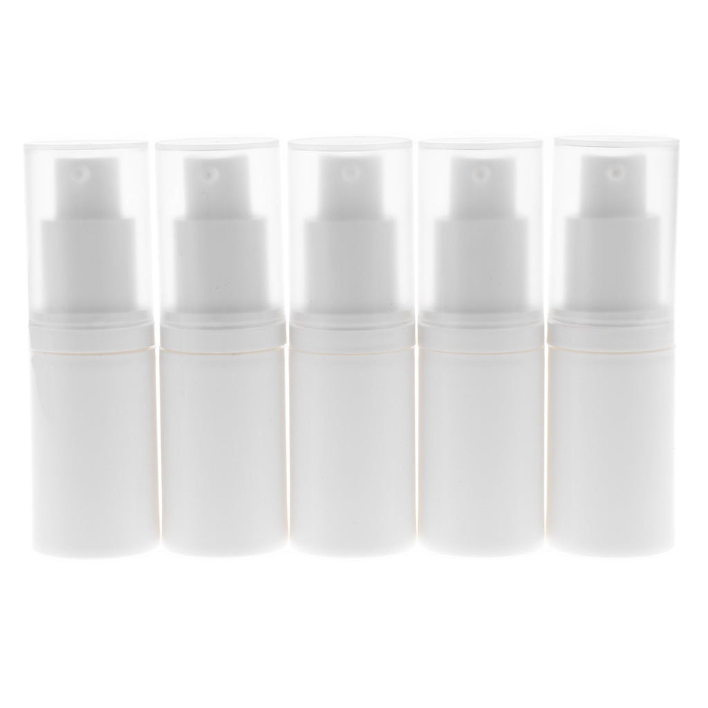 5 Pack Airless Pump Bottles- Empty Portable Cream Lotion Toner Cosmetic Toiletries Liquid Storage Containers Jar Pots with 5pcs Funnels (White) (15ml)