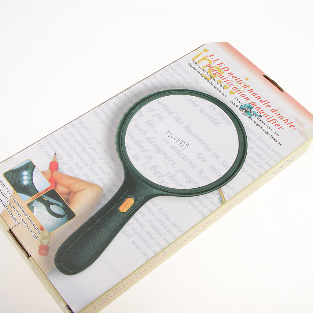 Handheld Reading Loupe with 3 LED Light Magnifying Elder Magnifier 1.8X 5X