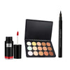 15 Color Waterproof Concealer Contouring Palette & Shimmer Lip Gloss Lipstick & Black Liquid Eyeliner Pen, Eye Lip Makeup Set