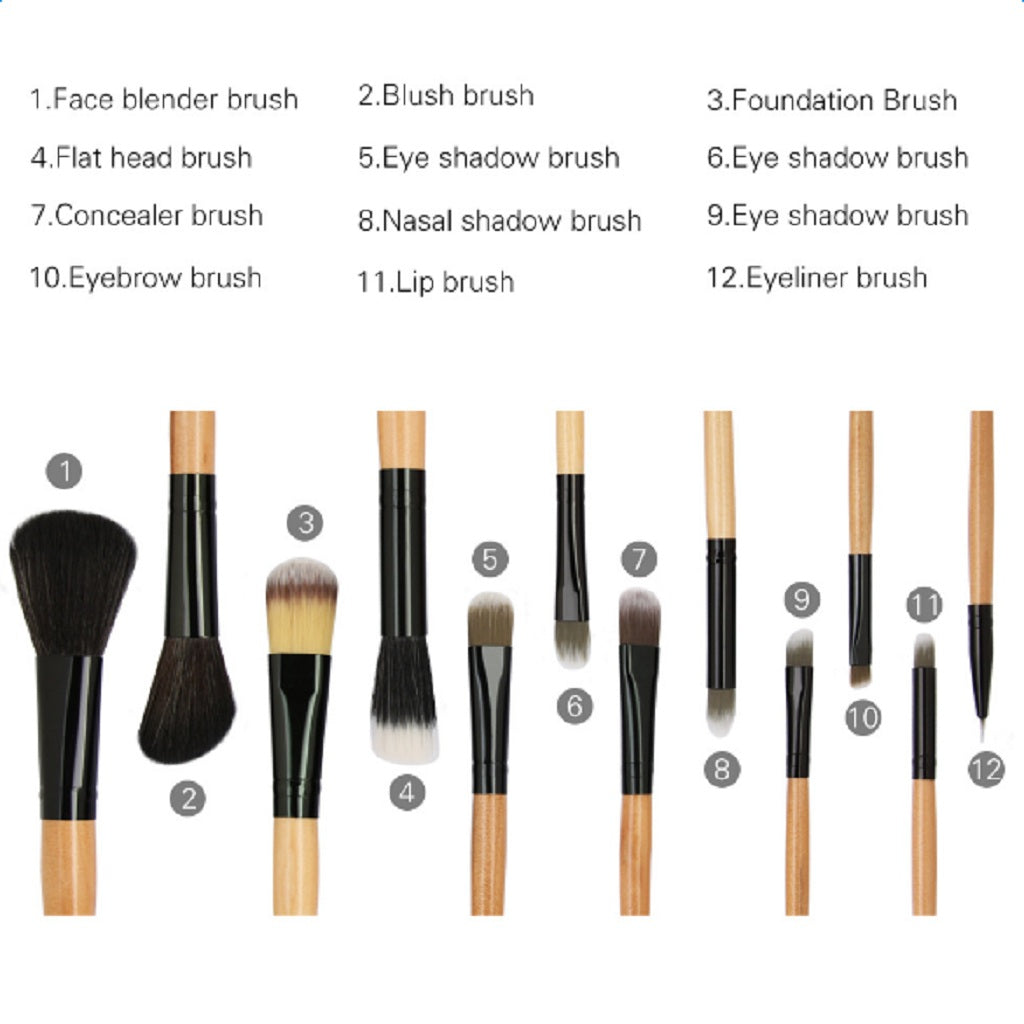 12 PCS Pro Makeup Brush Set Cosmetic Tool with Leopard Bag Beauty Face Eye Lip Brushes Kit