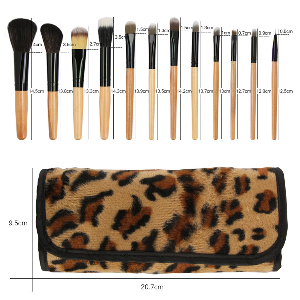 12 PCS Pro Makeup Brush Set Cosmetic Tool with Leopard Bag Beauty Face Eye Lip Brushes Kit