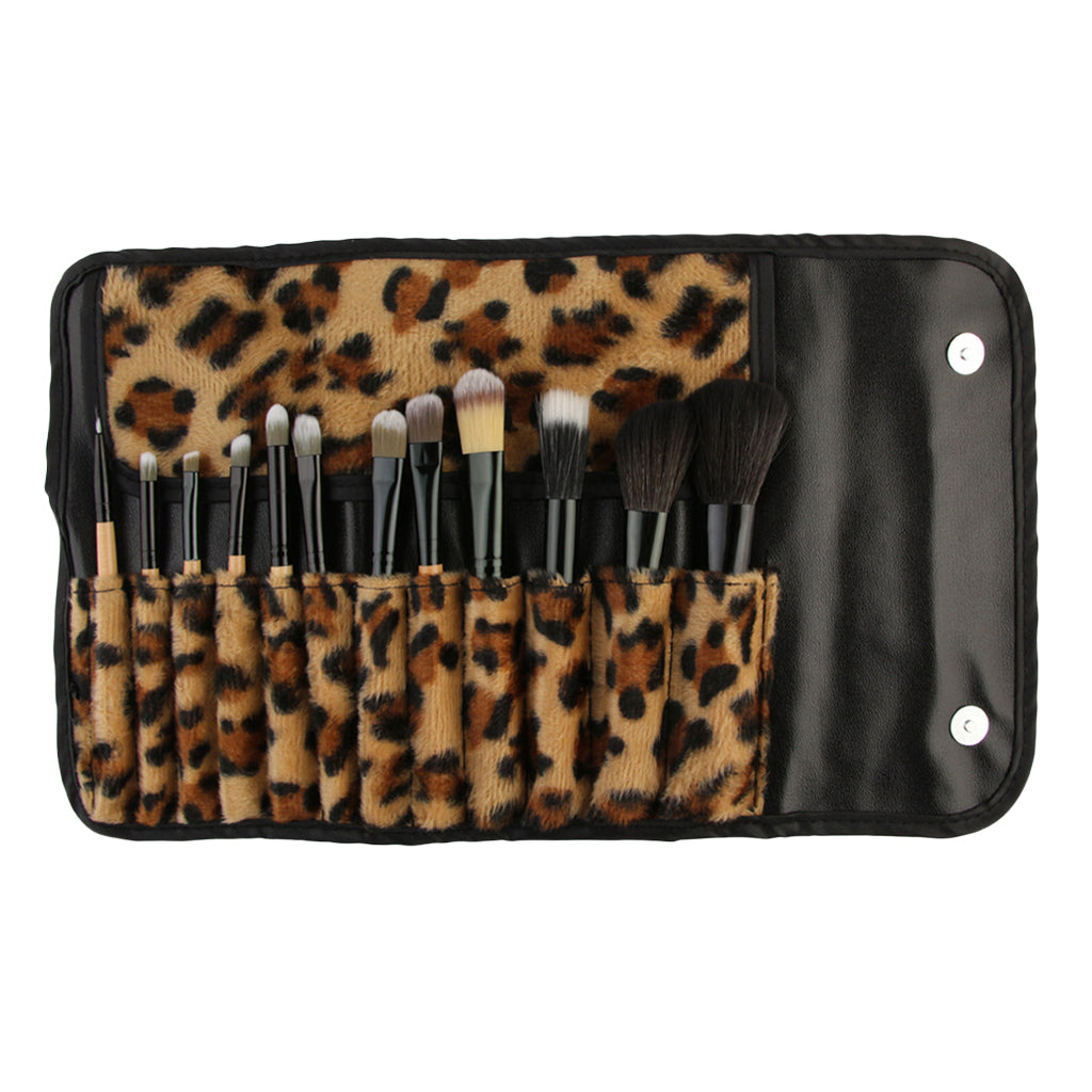 12 PCS Pro Makeup Brush Set Cosmetic Tool with Leopard Bag Beauty Face Eye Lip Brushes Kit