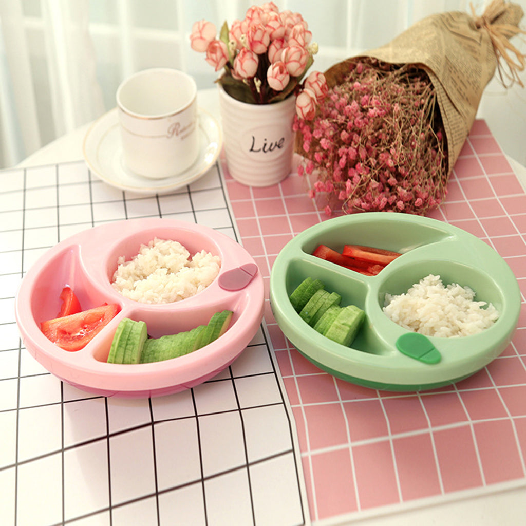 Plastic Divided Anti-skid Sucker Food Tray Dish Plate Feeding Bowl Tableware Set for Baby Toddler – Pink