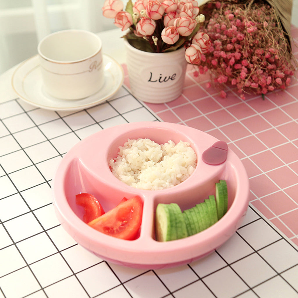 Plastic Divided Anti-skid Sucker Food Tray Dish Plate Feeding Bowl Tableware Set for Baby Toddler – Pink