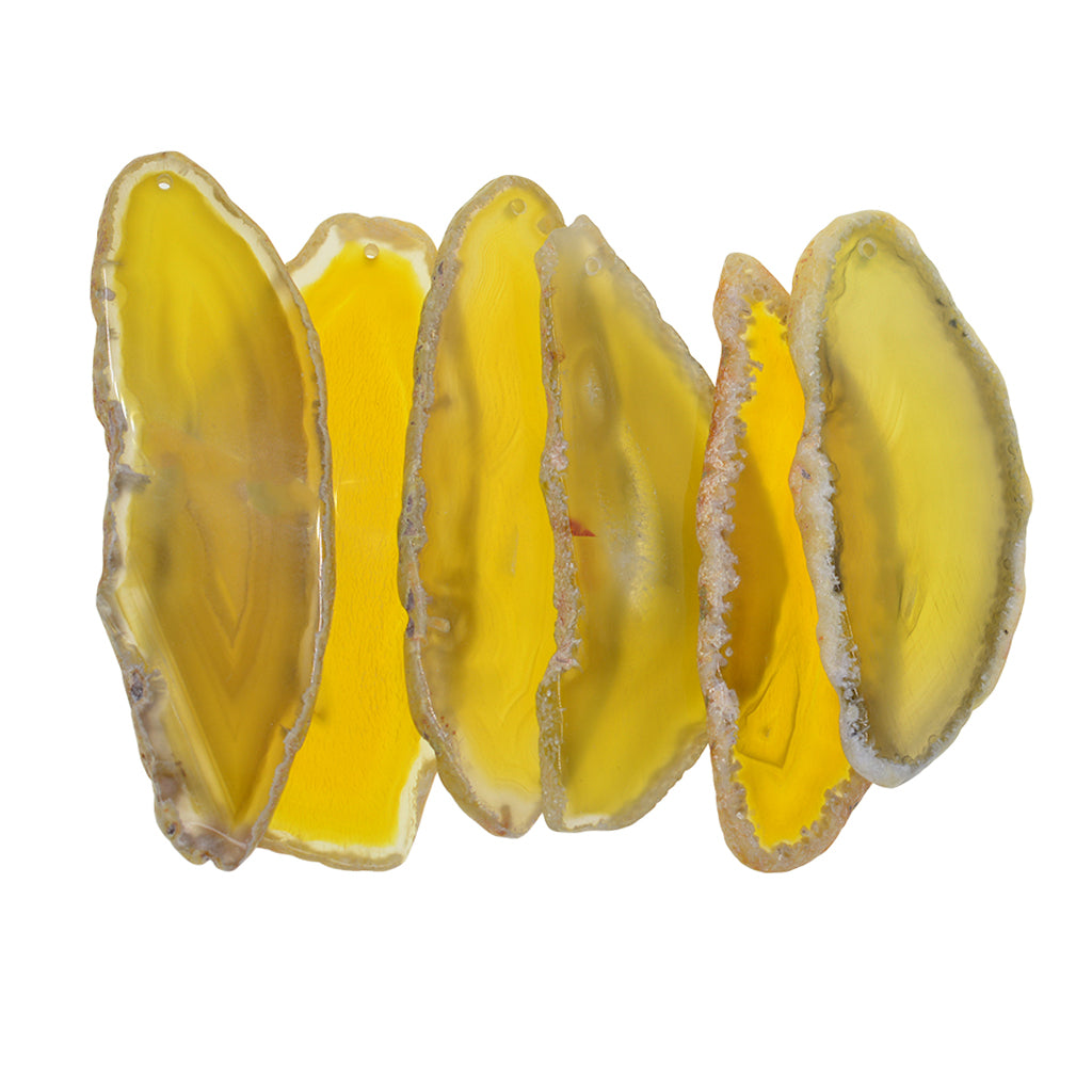 6Pc 2-3" Lemon Yellow Agate Slices Quartz Crystal Pendant Jewelry DIY Making