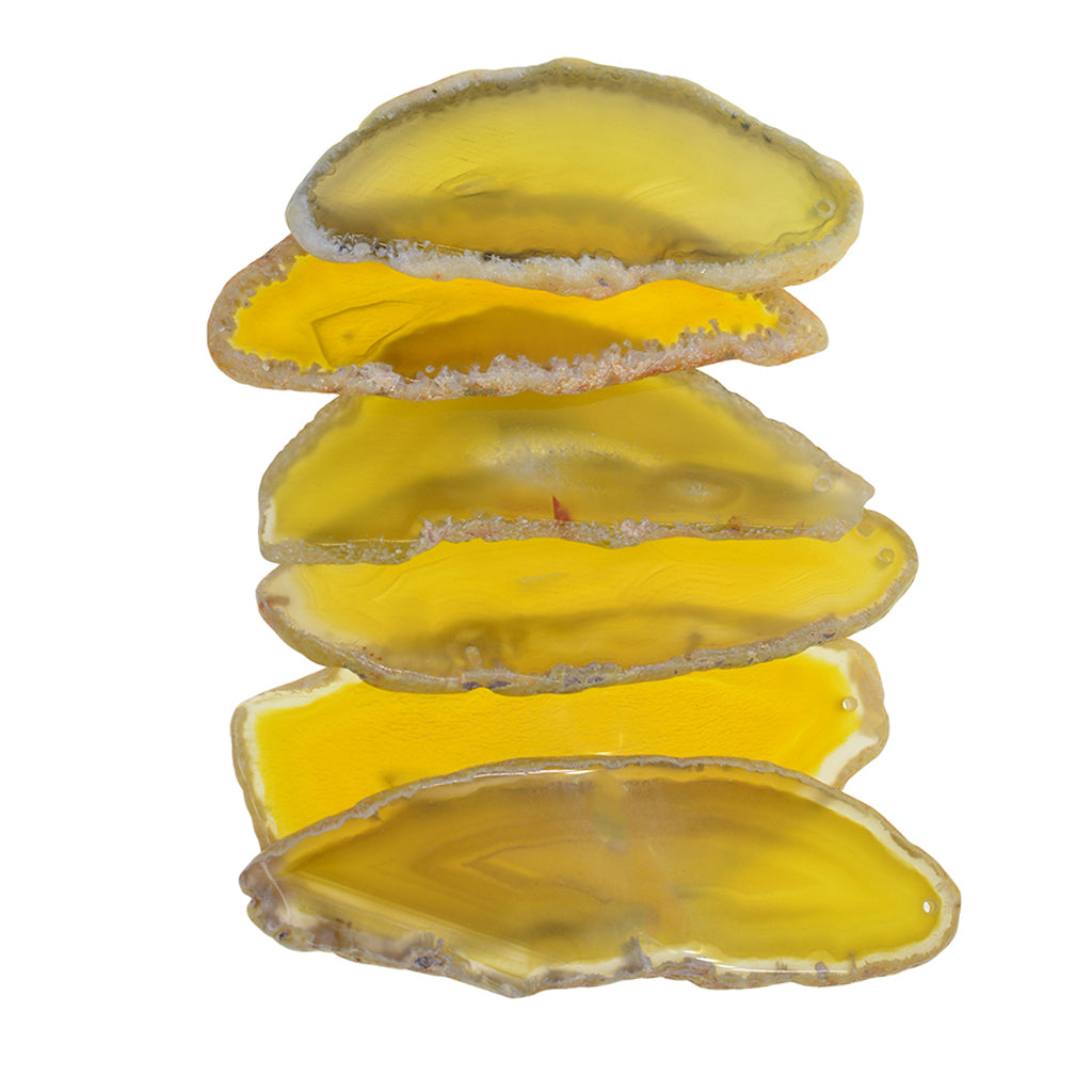 6Pc 2-3" Lemon Yellow Agate Slices Quartz Crystal Pendant Jewelry DIY Making