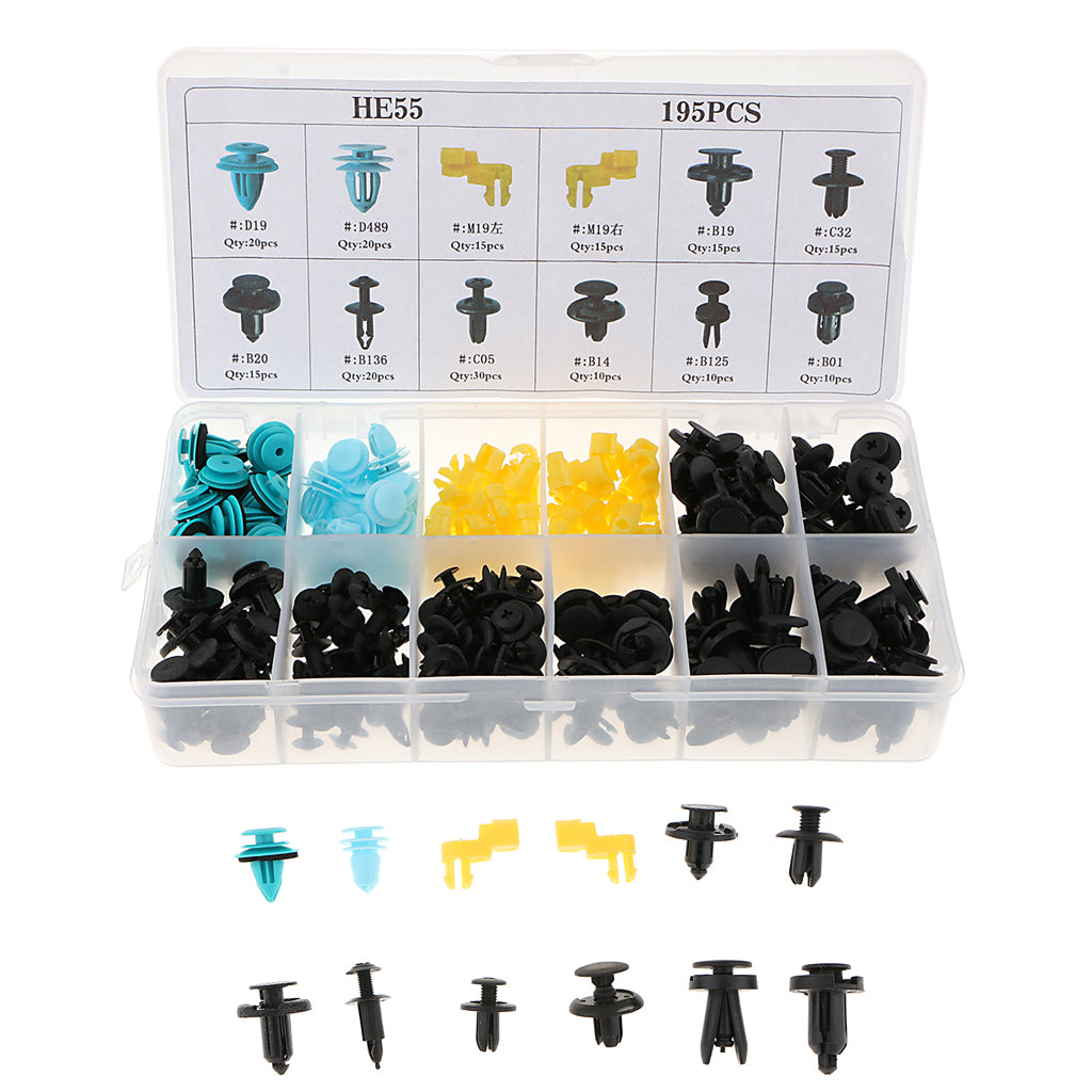 195 Pieces Car Push Pin Rivet Fasteners Clips Mixed for BMW Honda GM jeep SUZUKI