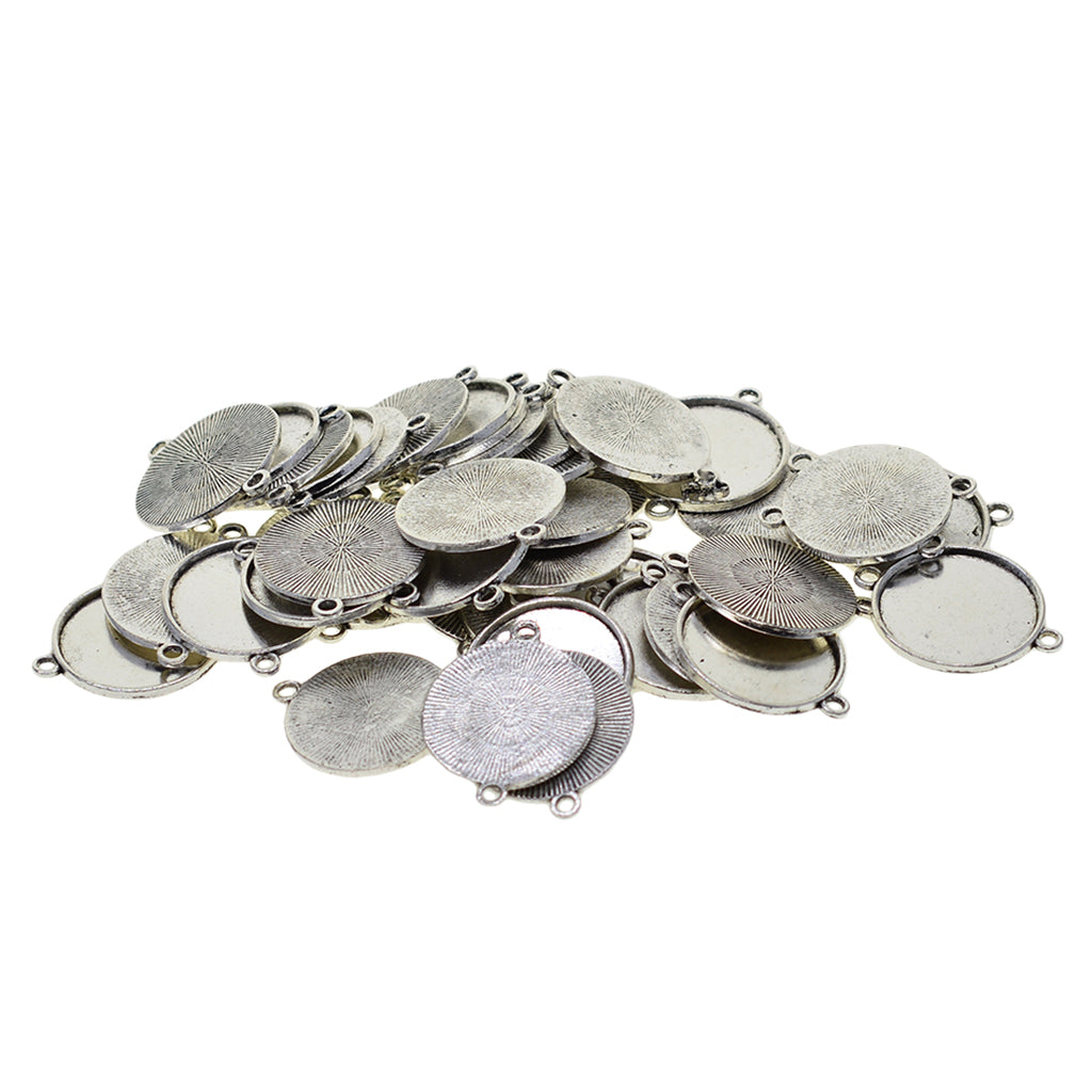 50 Pieces Tibetan Silver Bezel Pendant Trays Double Loops Round Cabochon Settings Trays Pendant Blanks DIY Jewelry Making Findings 25mm Bezel