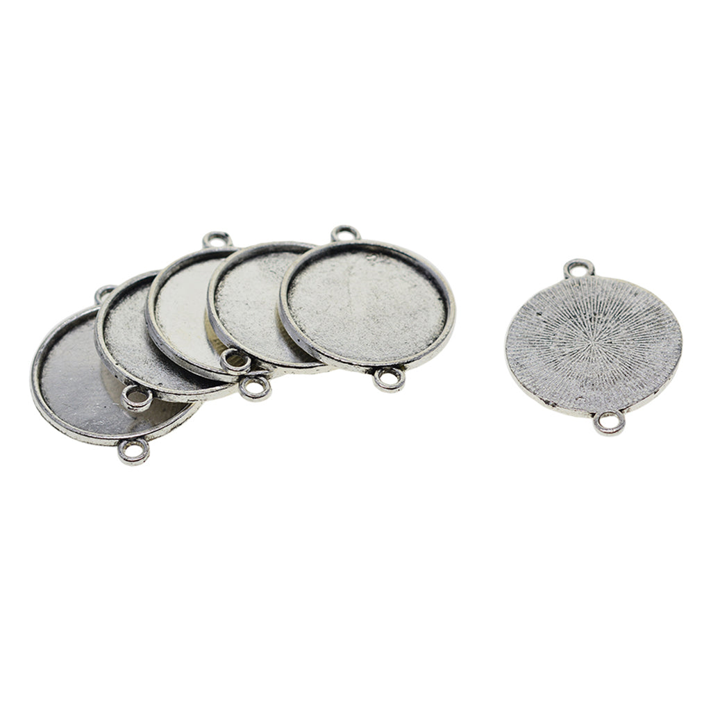 50 Pieces Tibetan Silver Bezel Pendant Trays Double Loops Round Cabochon Settings Trays Pendant Blanks DIY Jewelry Making Findings 25mm Bezel