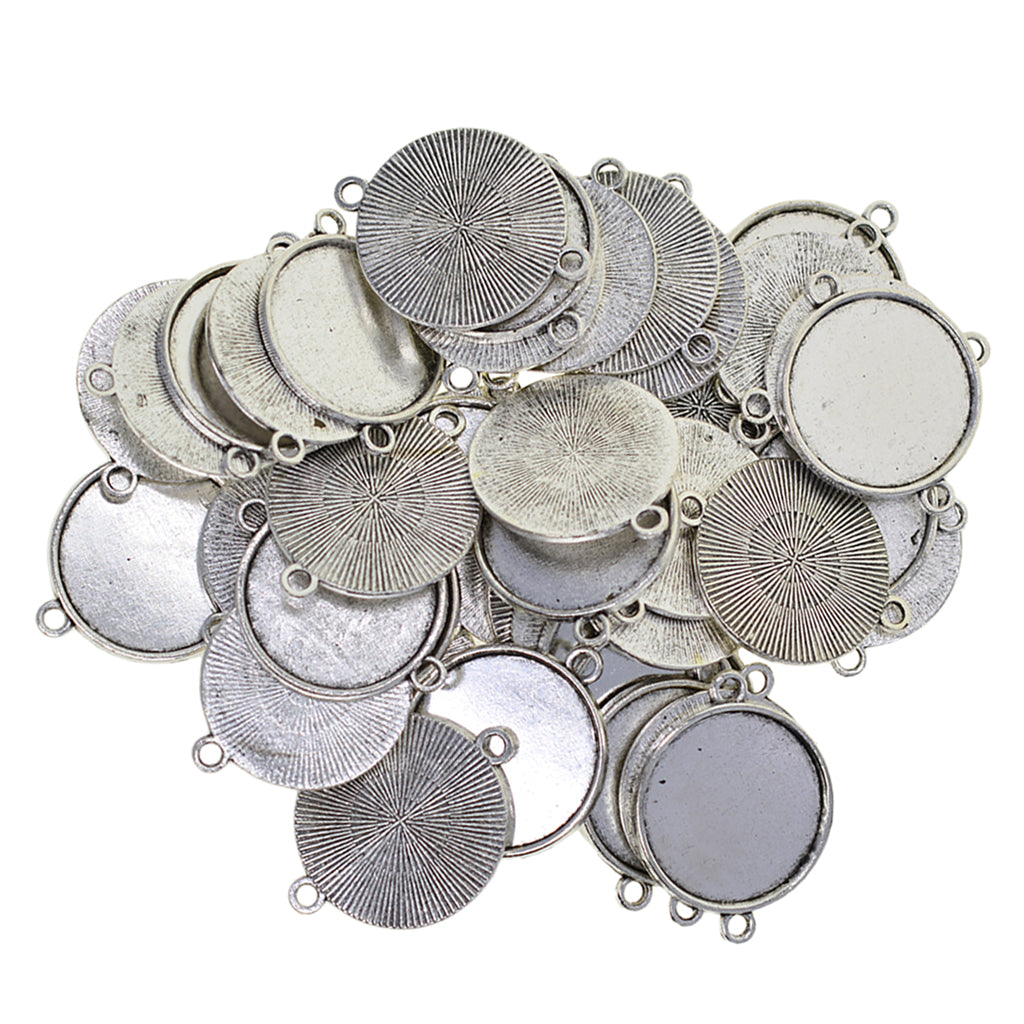 50 Pieces Tibetan Silver Bezel Pendant Trays Double Loops Round Cabochon Settings Trays Pendant Blanks DIY Jewelry Making Findings 25mm Bezel