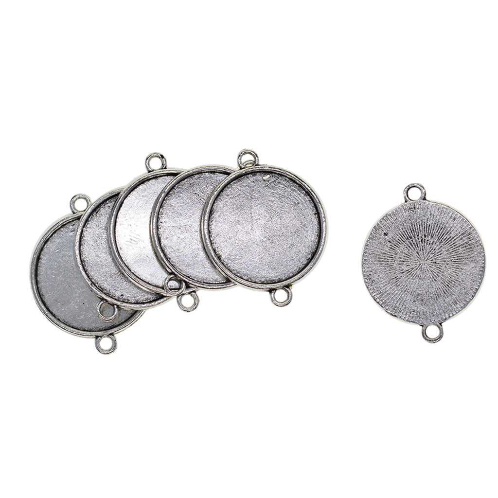 50 Pieces Tibetan Silver Bezel Pendant Trays Double Loops Round Cabochon Settings Trays Pendant Blanks DIY Jewelry Making Findings 25mm Bezel