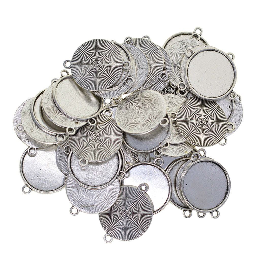 50 Pieces Tibetan Silver Bezel Pendant Trays Double Loops Round Cabochon Settings Trays Pendant Blanks DIY Jewelry Making Findings 25mm Bezel