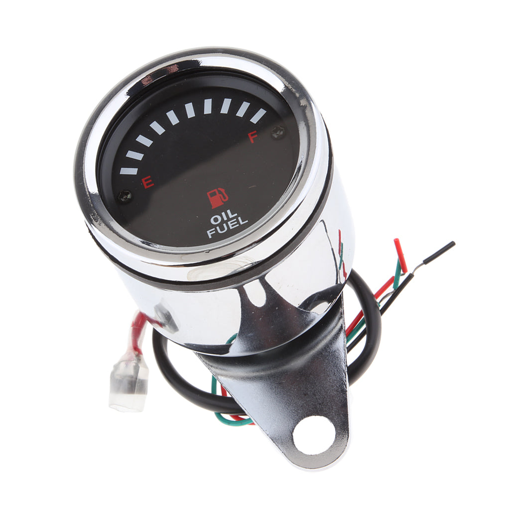 Chrome 12V Universal Motorcycle Round LED Digital Oil Fuel Level Gauge 65 Mm