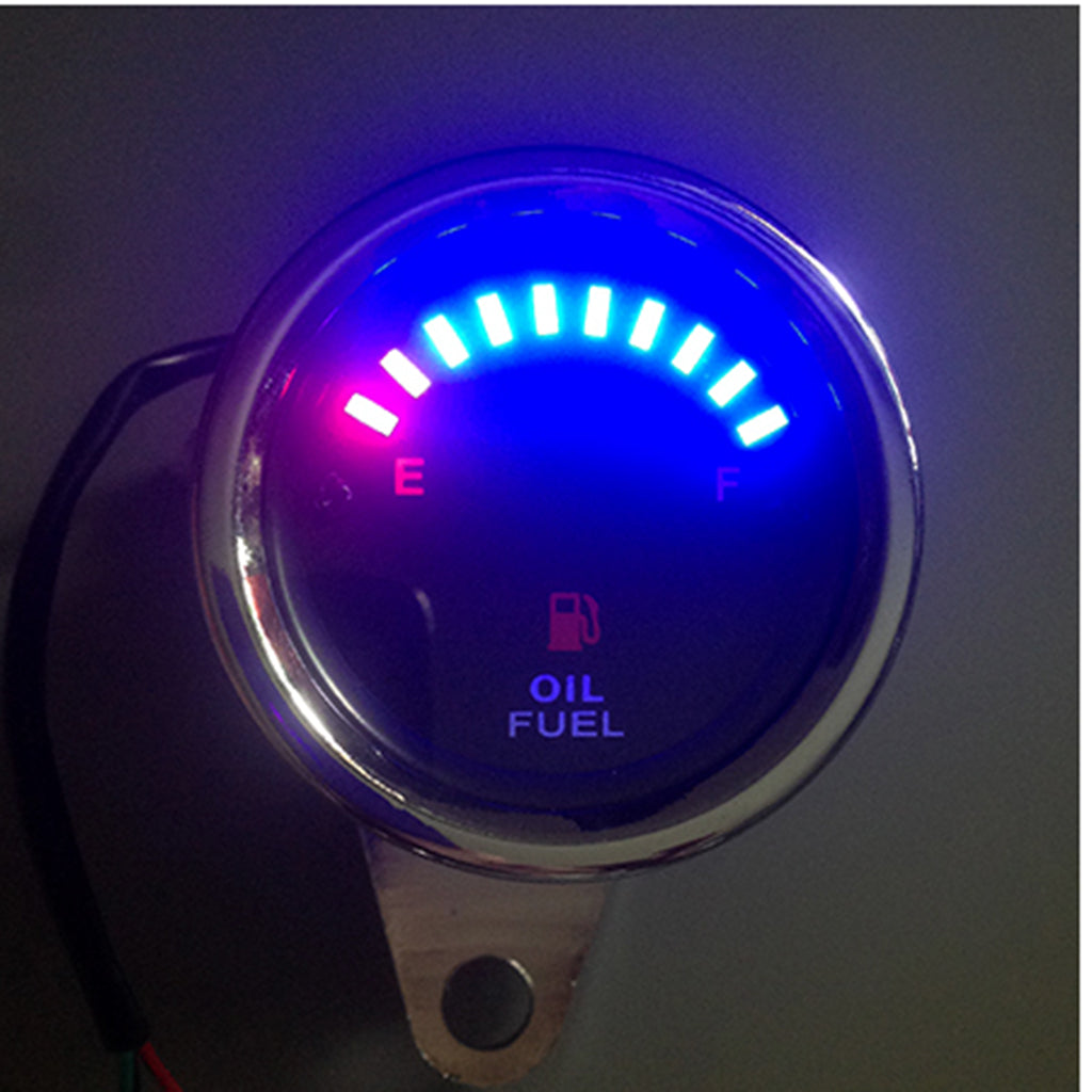 Chrome 12V Universal Motorcycle Round LED Digital Oil Fuel Level Gauge 65 Mm