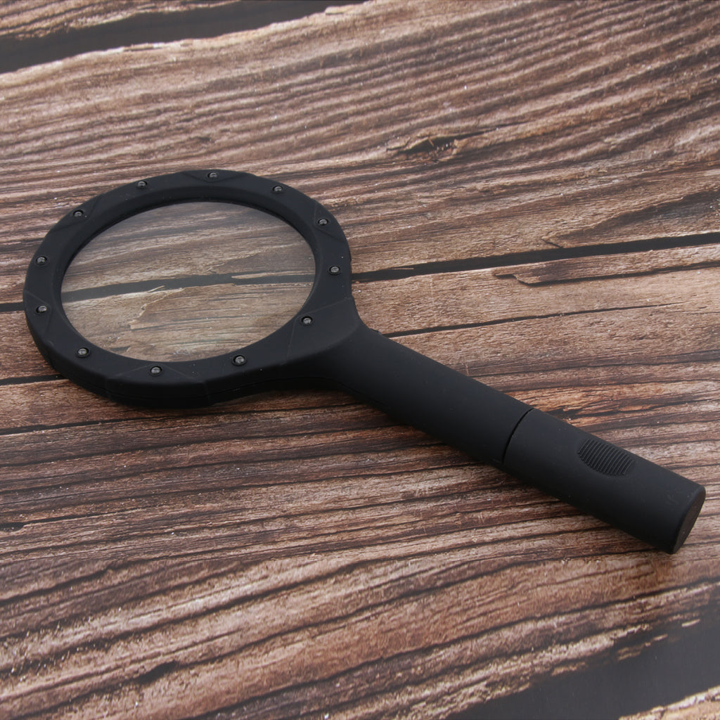 Black LED Illuminated Handheld Elderly  Magnifier Glass Magnifying Lens Tool