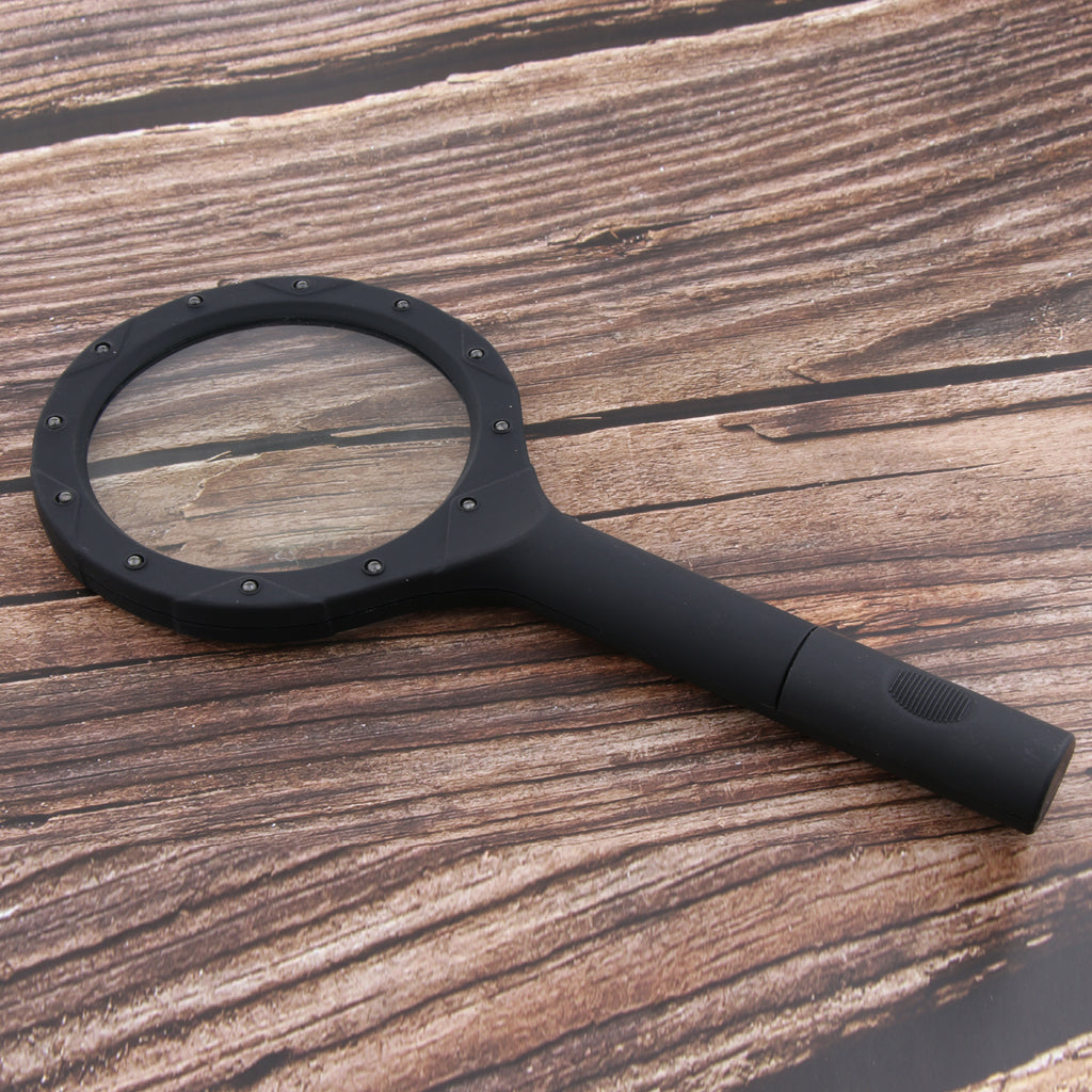 Black LED Illuminated Handheld Elderly  Magnifier Glass Magnifying Lens Tool