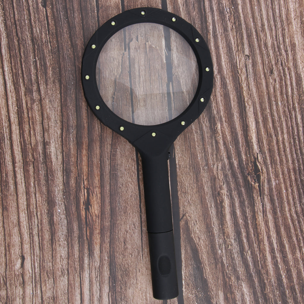 Black LED Illuminated Handheld Elderly  Magnifier Glass Magnifying Lens Tool