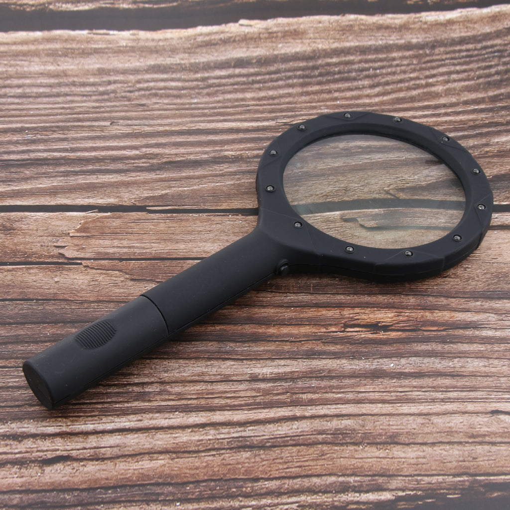 Black LED Illuminated Handheld Elderly  Magnifier Glass Magnifying Lens Tool