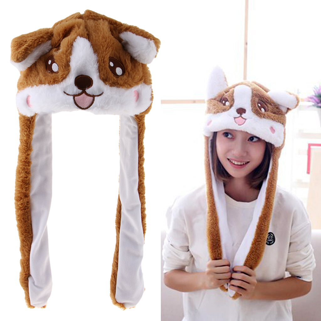 Lovely Plush Corgi Pinching Dog Ear Hat Can Move Birthday Holiday Cap Fancy Dress Toy Gifts