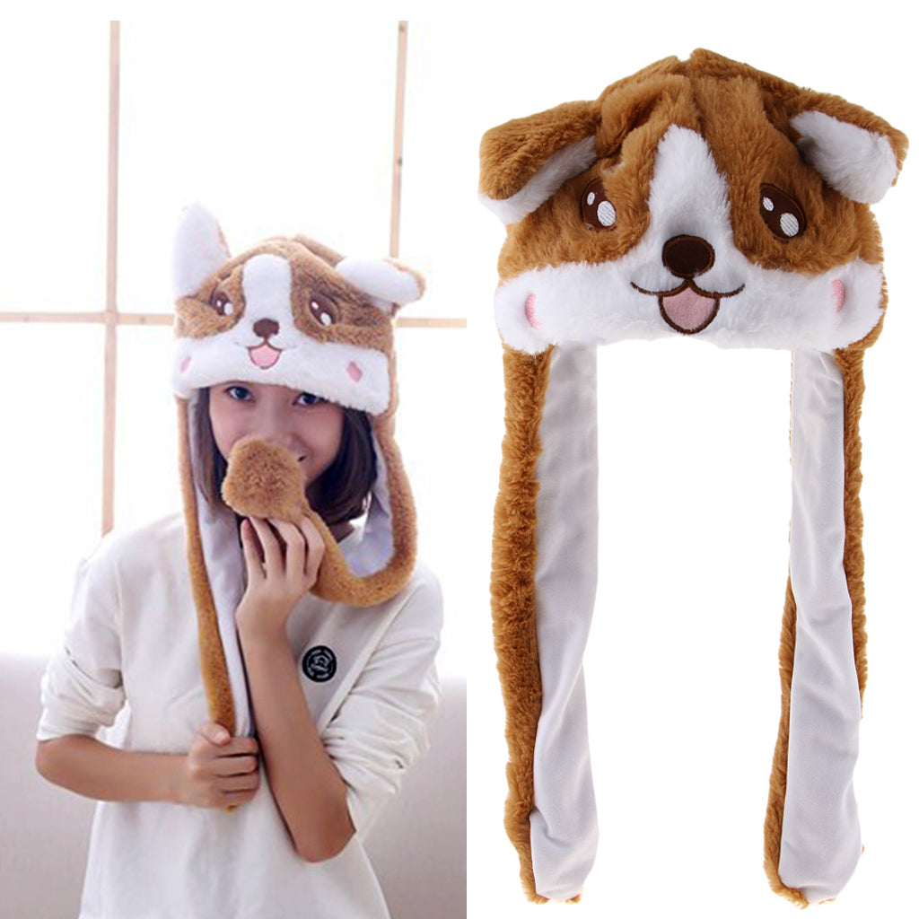 Lovely Plush Corgi Pinching Dog Ear Hat Can Move Birthday Holiday Cap Fancy Dress Toy Gifts