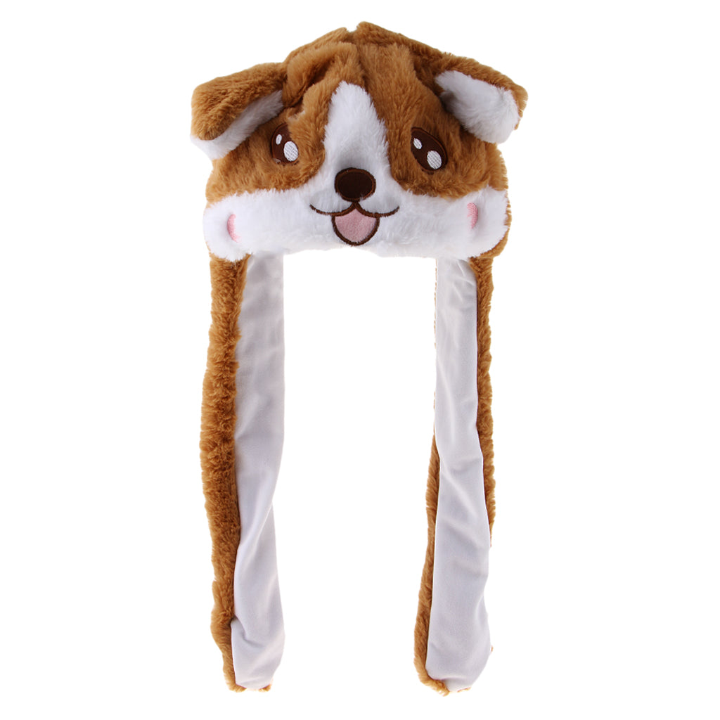 Lovely Plush Corgi Pinching Dog Ear Hat Can Move Birthday Holiday Cap Fancy Dress Toy Gifts