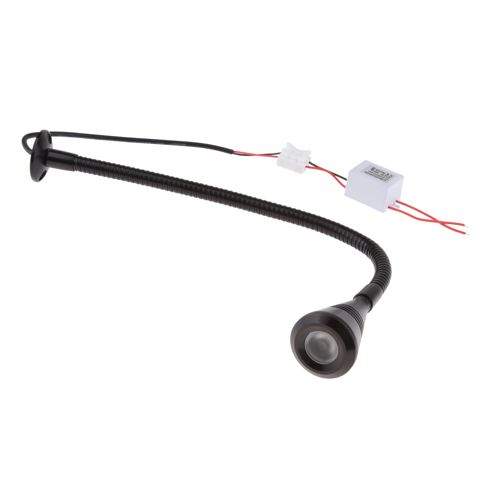 12V 2W Flexible LED Reading/Map Light Gooseneck Interior Lamp Black