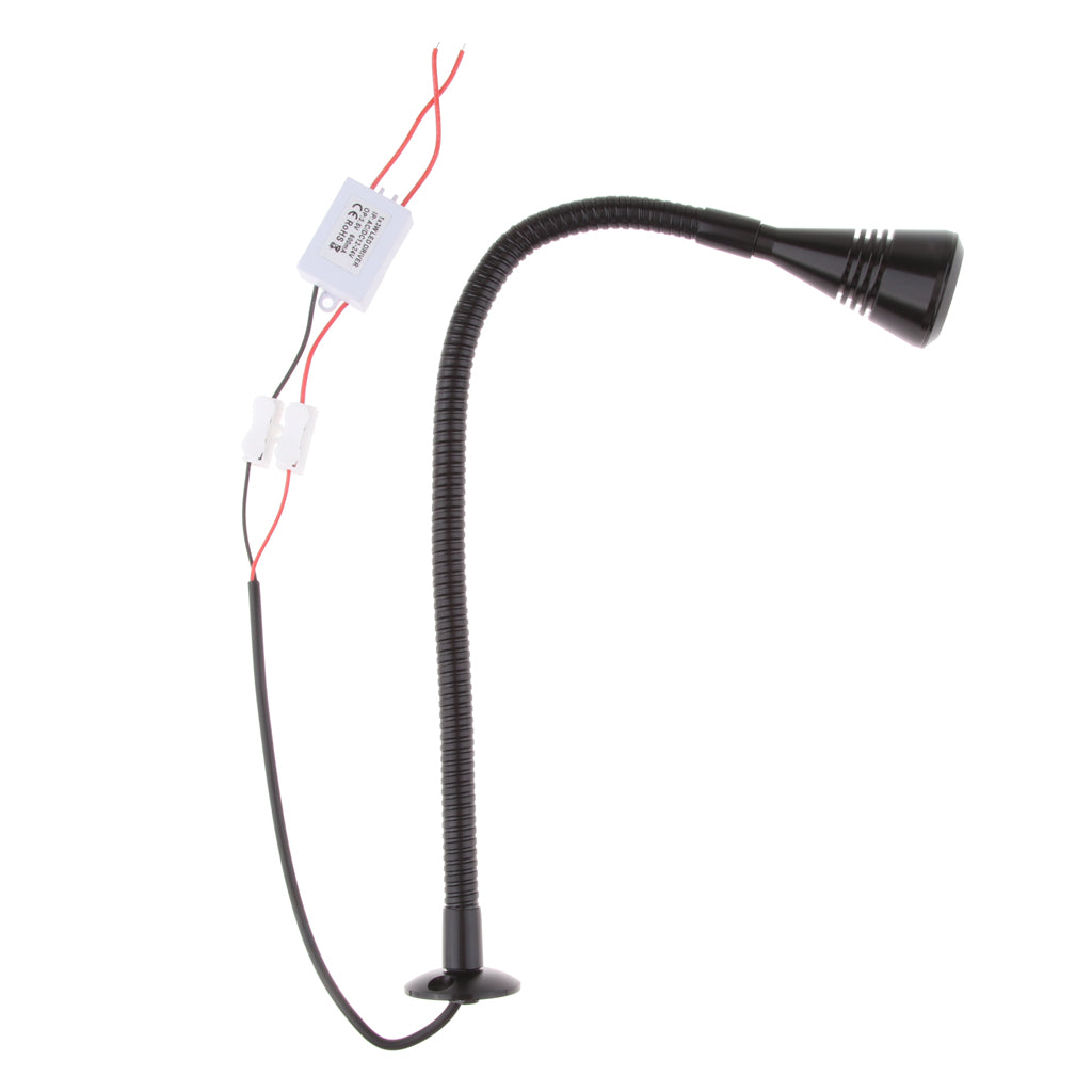 12V 2W Flexible LED Reading/Map Light Gooseneck Interior Lamp Black