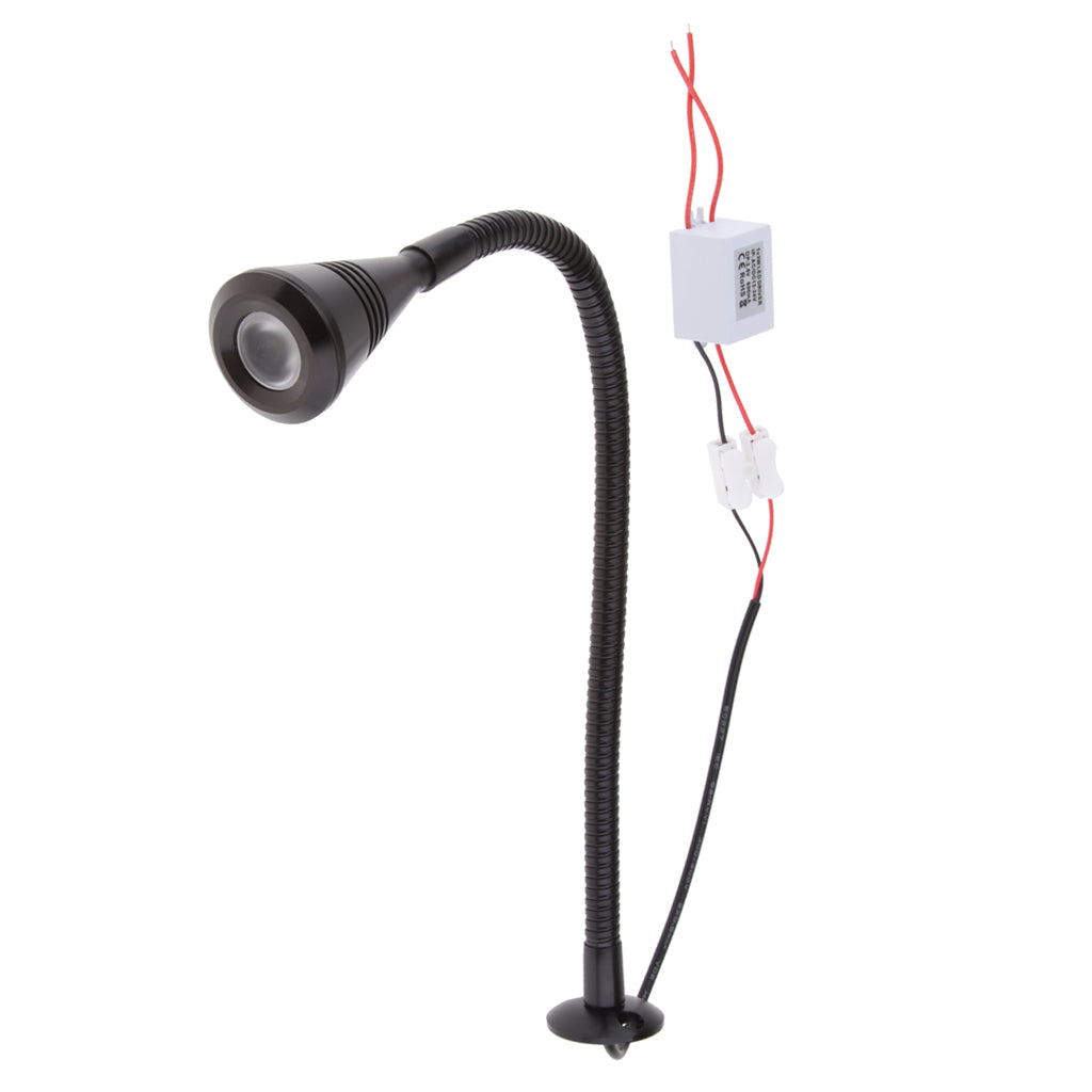 12V 2W Flexible LED Reading/Map Light Gooseneck Interior Lamp Black