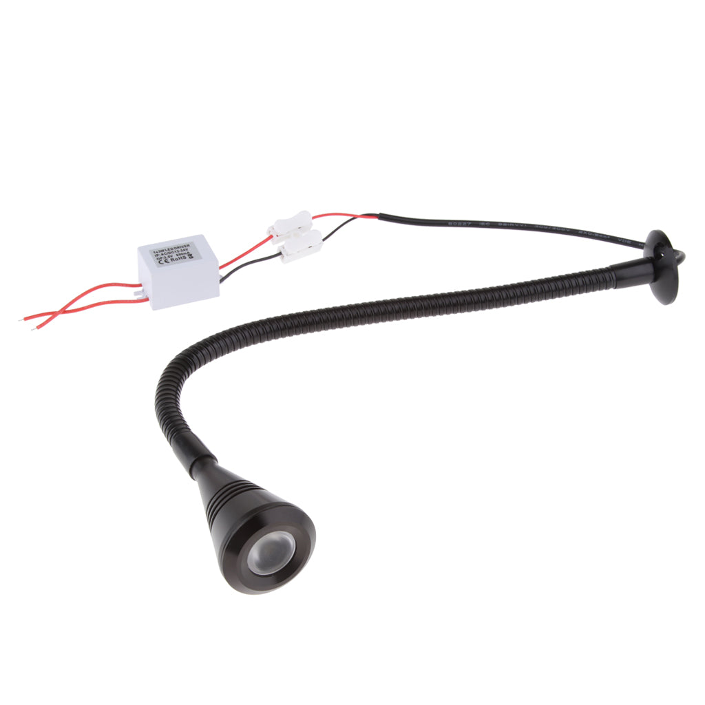 12V 2W Flexible LED Reading/Map Light Gooseneck Interior Lamp Black