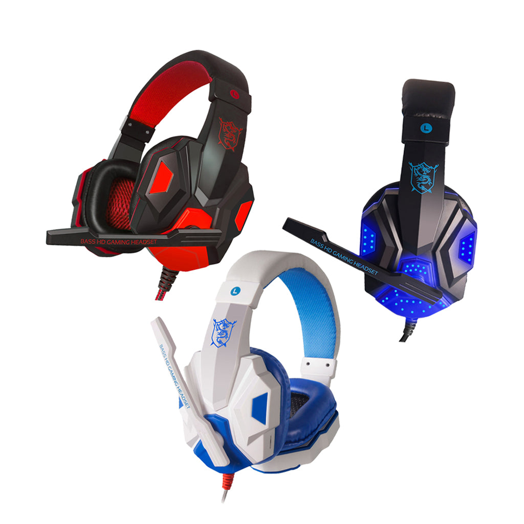 Surround Sound Over-Ear Gaming Headphones with LED Lights Stereo Headset blue