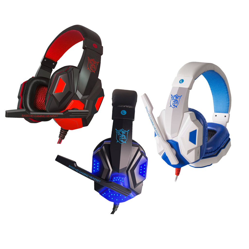 Surround Sound Over-Ear Gaming Headphones with LED Lights Stereo Headset blue