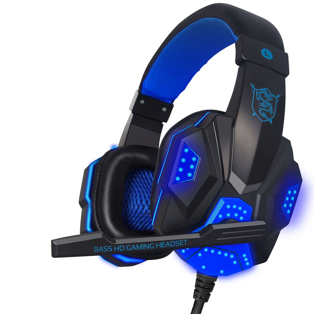 Surround Sound Over-Ear Gaming Headphones with LED Lights Stereo Headset blue