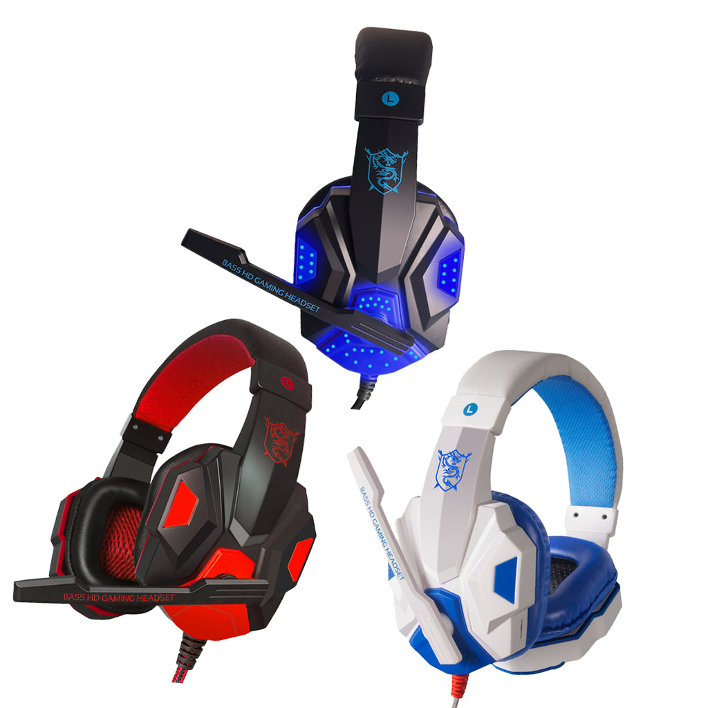 Surround Sound Over-Ear Gaming Headphones with LED Lights Stereo Headset blue