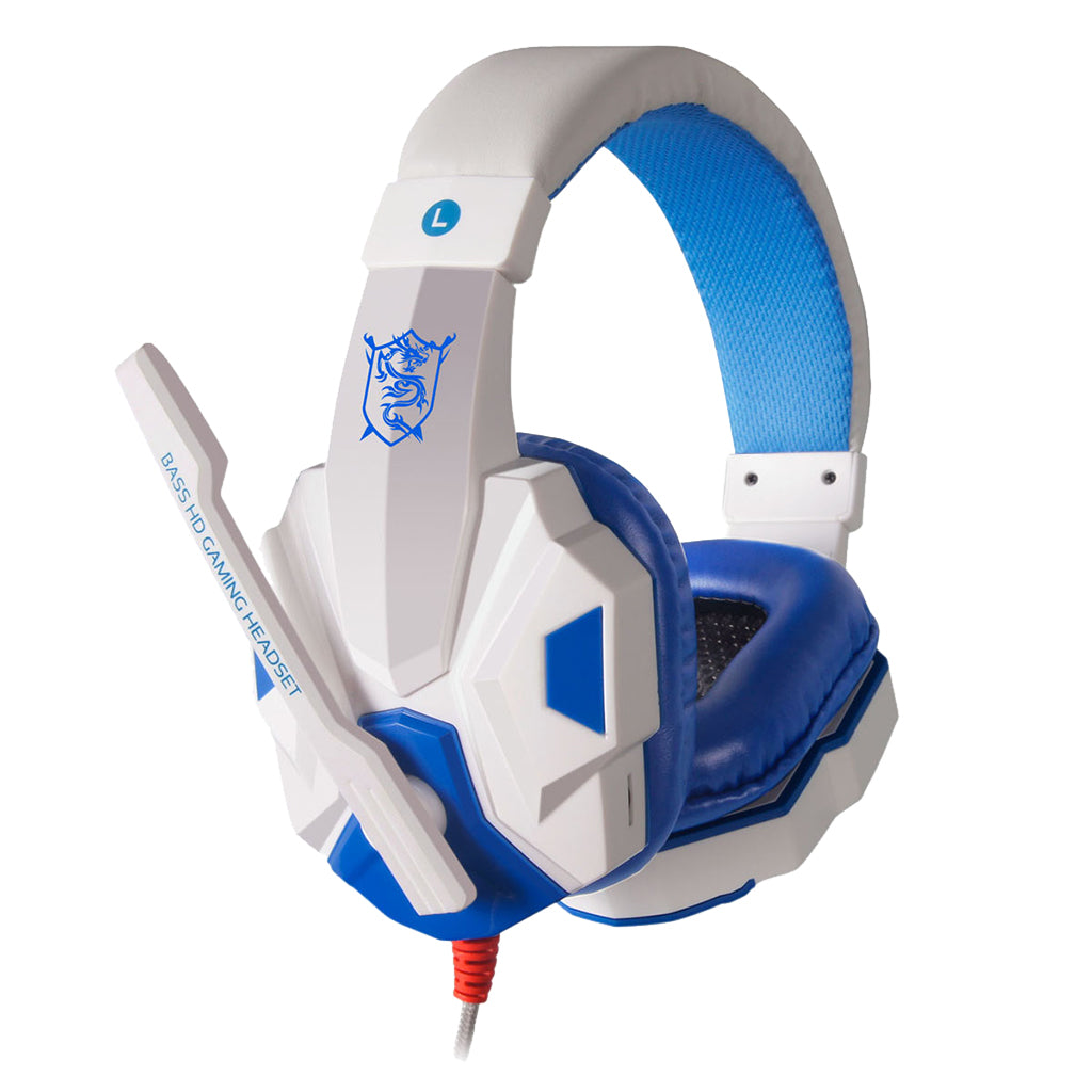 Laptop Gaming Headsets Over Ear Headphones with Light Mic Stereo Earphones White Blue