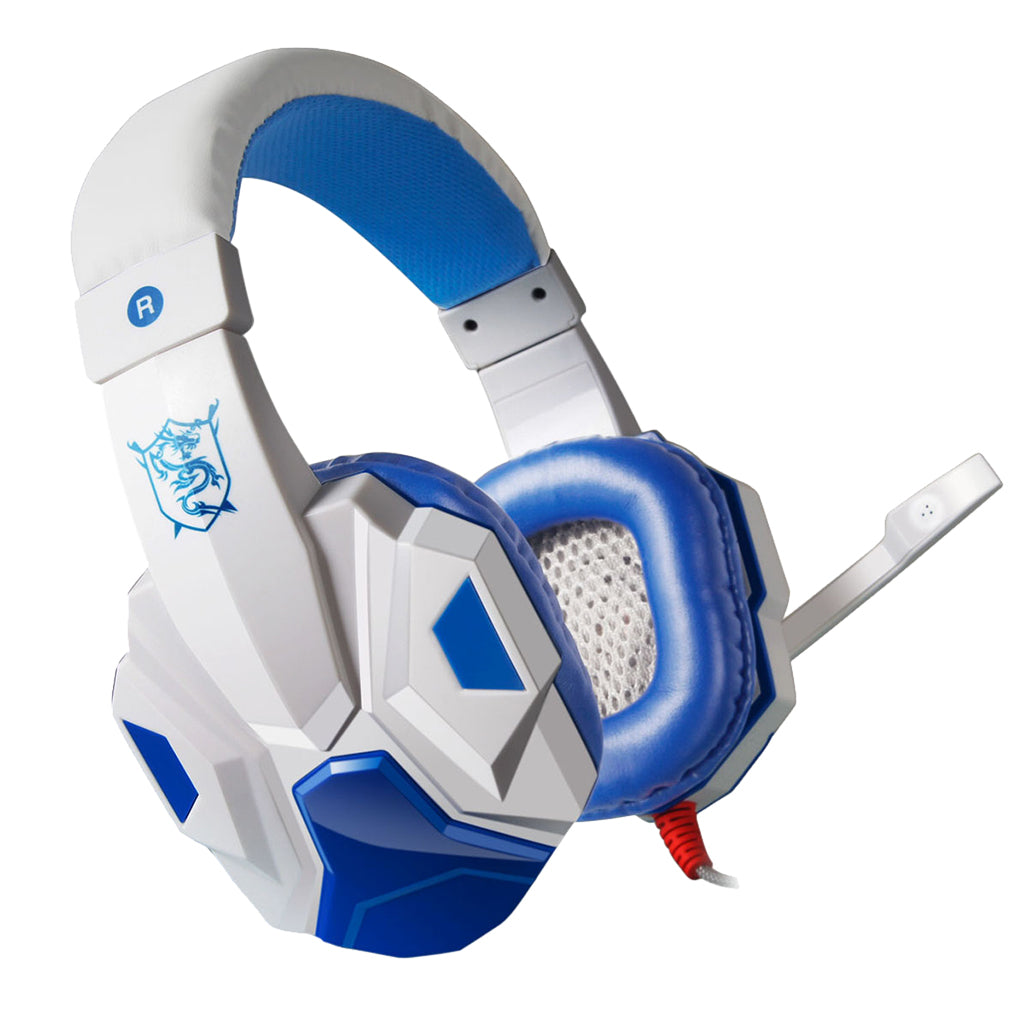 Laptop Gaming Headsets Over Ear Headphones with Light Mic Stereo Earphones White Blue