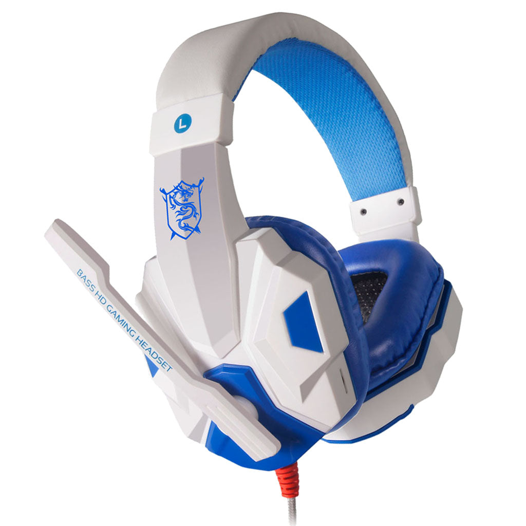 Laptop Gaming Headsets Over Ear Headphones with Light Mic Stereo Earphones White Blue