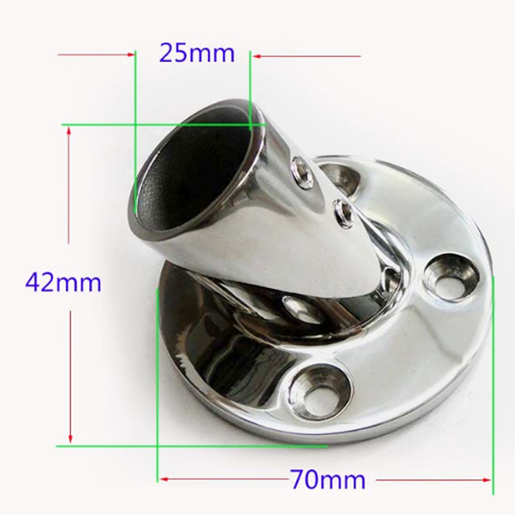 Marine Boat Hand Rail Fitting 60 Degree Round Base Fits 25mm (1 Inch) Tube/Pipe