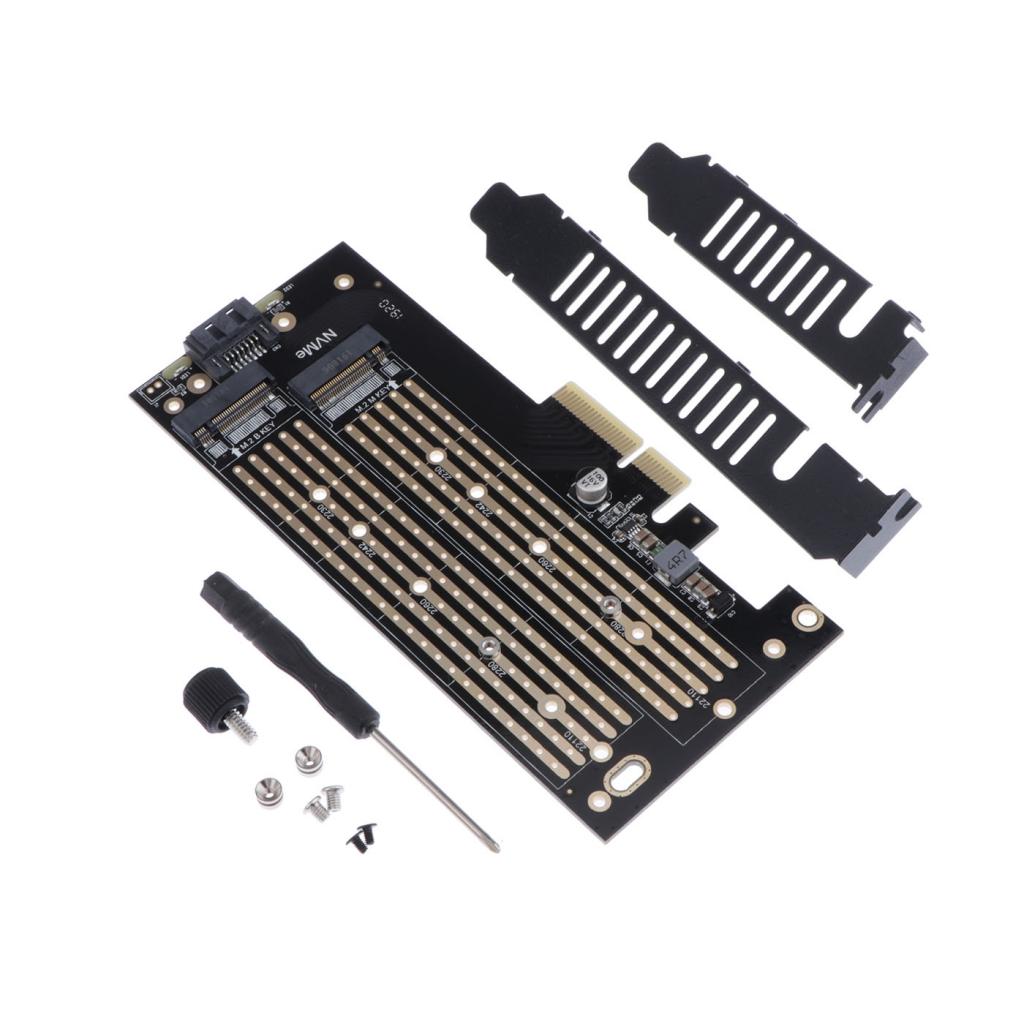 Dual M.2 PCIe Adapter NVME M Key or SATA B Key to PCI-e x4 Expansion Card Support 22110 2280 2260 2242 2230