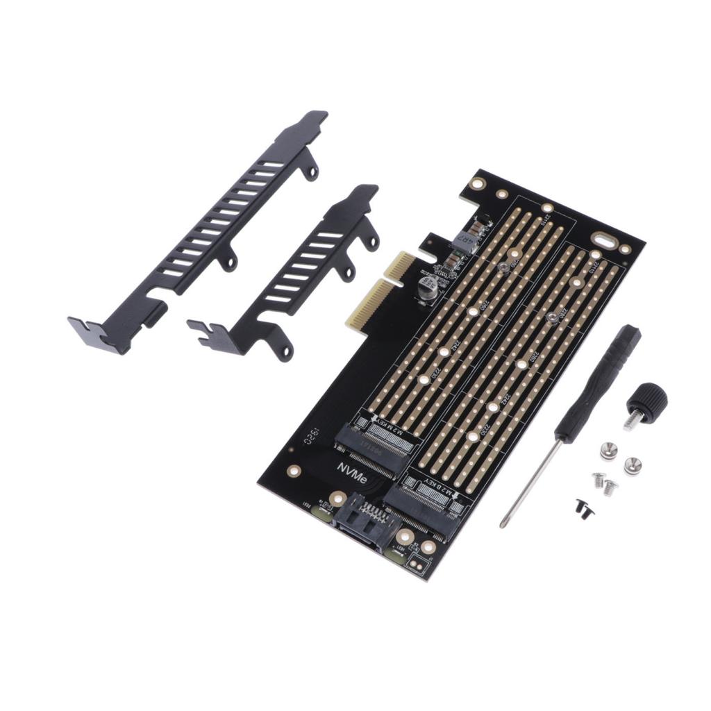 Dual M.2 PCIe Adapter NVME M Key or SATA B Key to PCI-e x4 Expansion Card Support 22110 2280 2260 2242 2230