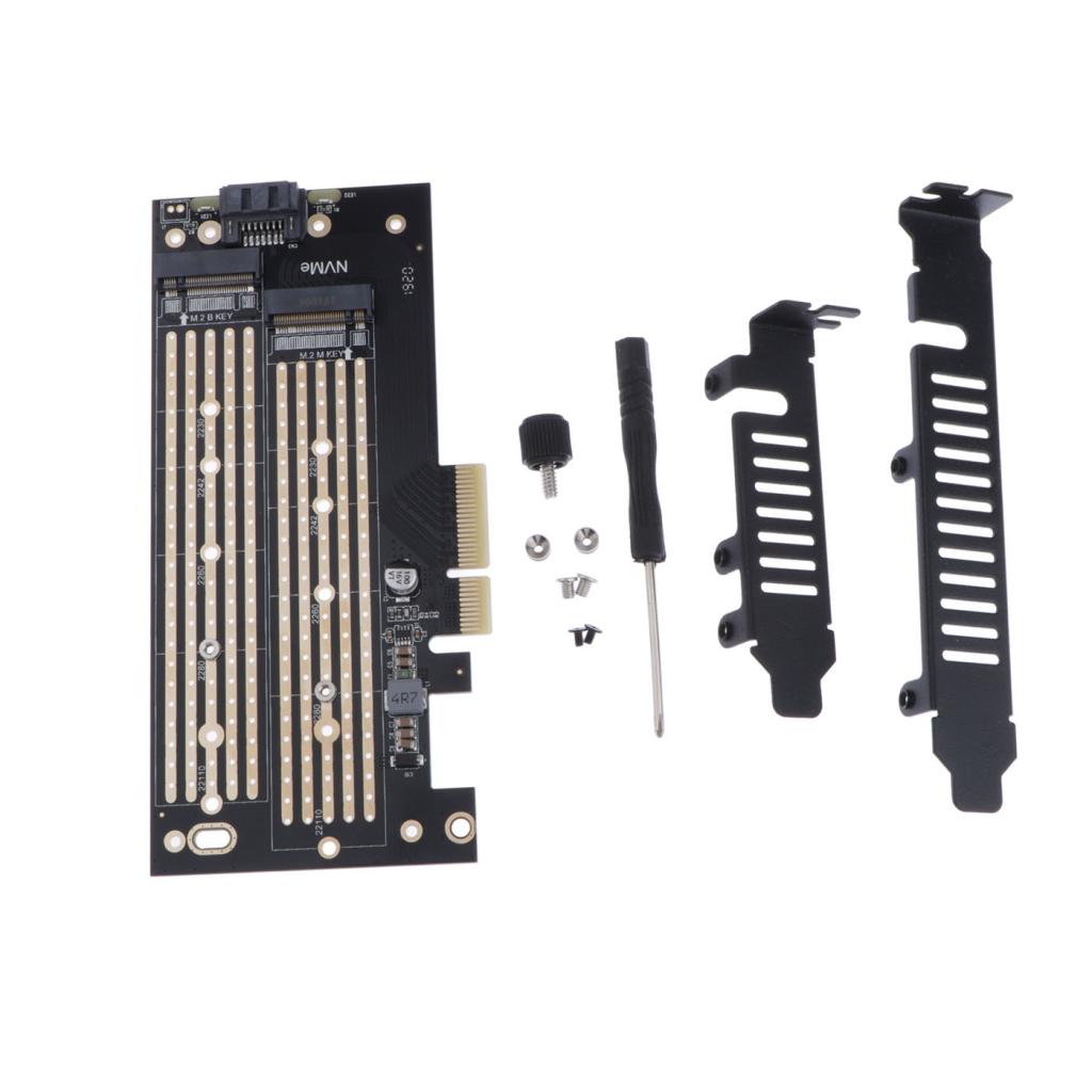 Dual M.2 PCIe Adapter NVME M Key or SATA B Key to PCI-e x4 Expansion Card Support 22110 2280 2260 2242 2230