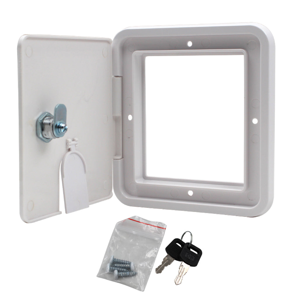 Square ELECTRIC CABLE HATCH w/ Key for RV Electric Cord RV Camper Electric Cord Cover ( White )