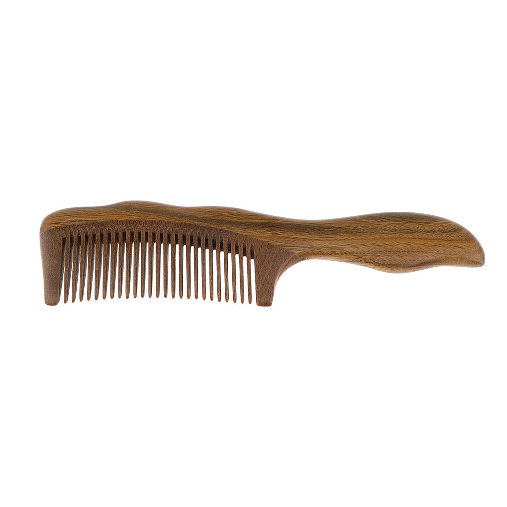 Handmade Anti-Static Natural Green Sandalwood Comb Fine Tooth with Handle