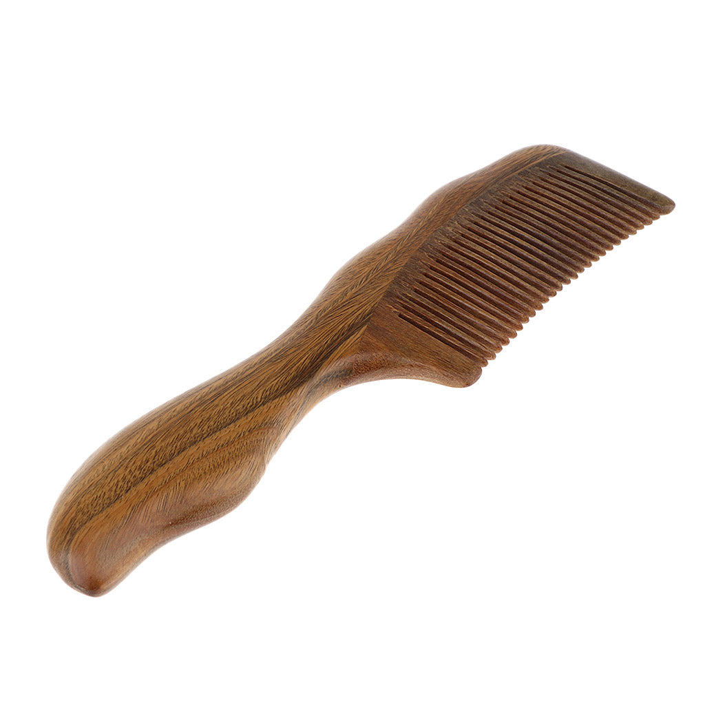 Handmade Anti-Static Natural Green Sandalwood Comb Fine Tooth with Handle