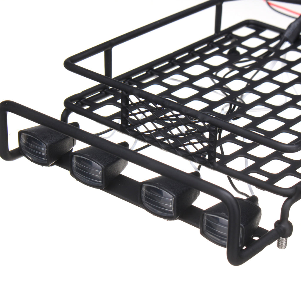 Luggage Roof Rack with 4 LED Light Bar for 1:10th RC Vehicles Rock Crawler Rally