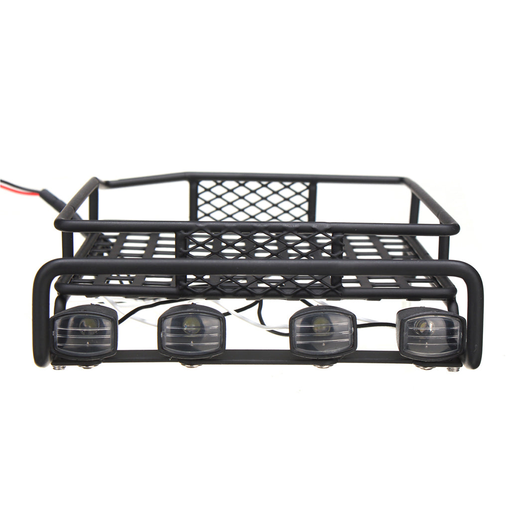 Luggage Roof Rack with 4 LED Light Bar for 1:10th RC Vehicles Rock Crawler Rally