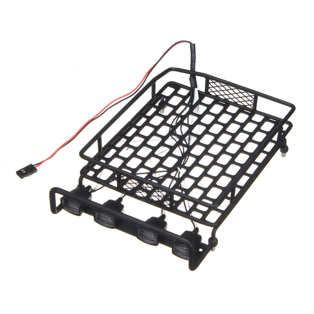 Luggage Roof Rack with 4 LED Light Bar for 1:10th RC Vehicles Rock Crawler Rally